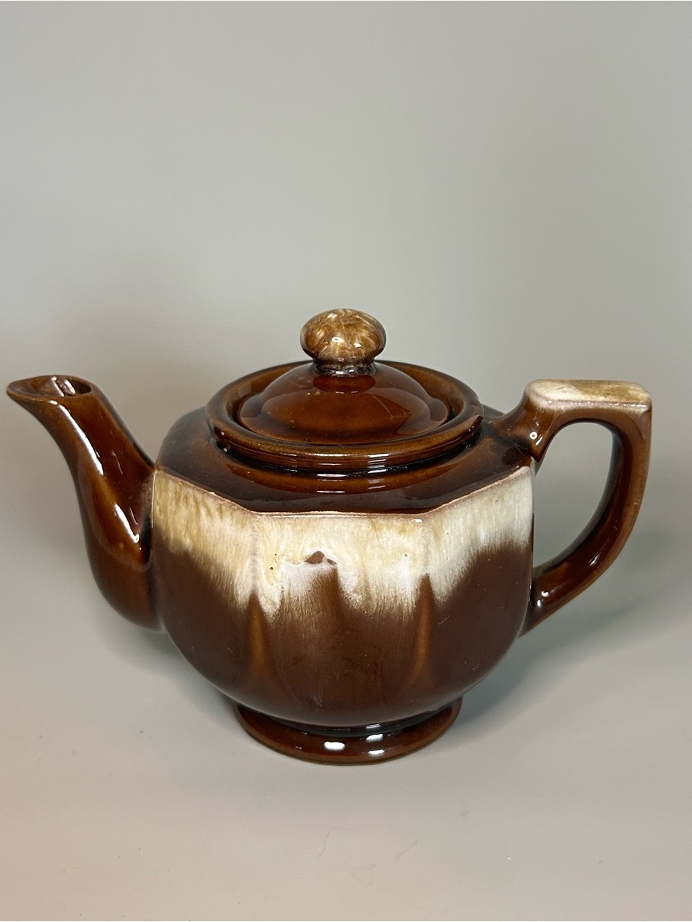 Vintage Brown Tea Pot Drip Glaze Ceramic Korea Cottagecore Rustic Pottery MCM